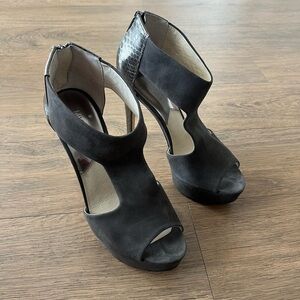 Michael Kors Leighton Graphite Suede Platform Heels